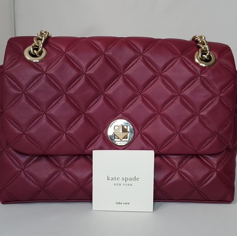 Kate Spade Natalia Quilted Burgundy Shoulder Bag